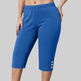 thumbnail image 2 of COMVALUE Women's Capri Pants Tummy Control Knee Length Yoga Leggings Casual Sexy Solid Cutout High Waisted Cropped Pant (Blue, 5XL), 2 of 5