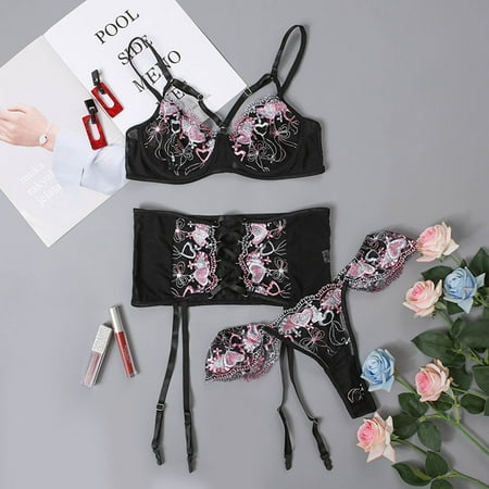Generic New Lace Sexy Lingerie Women s New See-through Three-Piece Set