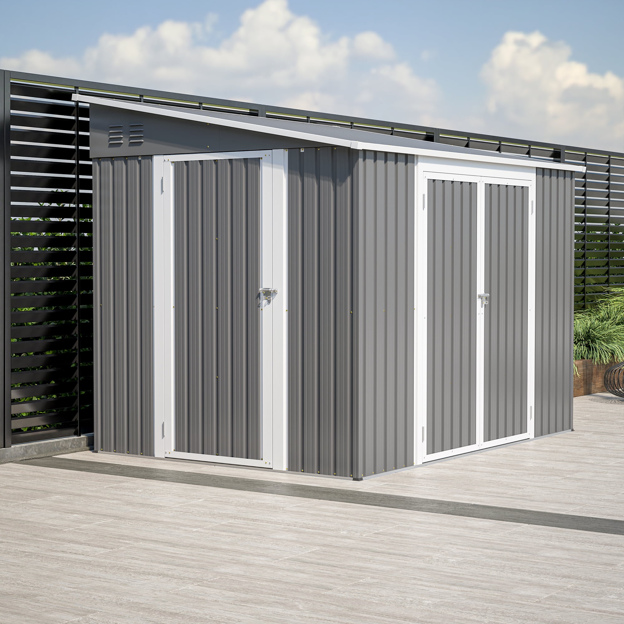 6×8 Utility Metal Tool Shed with Side Door, Against the Wall, With Door Lock, Wind, Rain and Snow Protection, Suitable for Garden, Backyard, Garage, Multi-purpose Shed, Gray (With and Metal Frame Flo