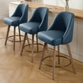 thumbnail image 2 of Foreate Swivel PU Bar Stools Set of 2, 26" Counter Height, Uholstered Leather with Mid-Back & Wood Legs, Modern Chair Island Stool for Kitchen Pub, Blue, 2 of 13