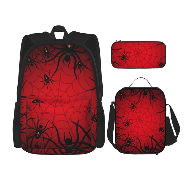 Disketp Spiders On The Web And Space Mochila Estampada de Gran Capacidad con Lonchera y Estuche, Set de 3 Piezas para Estudiantes
