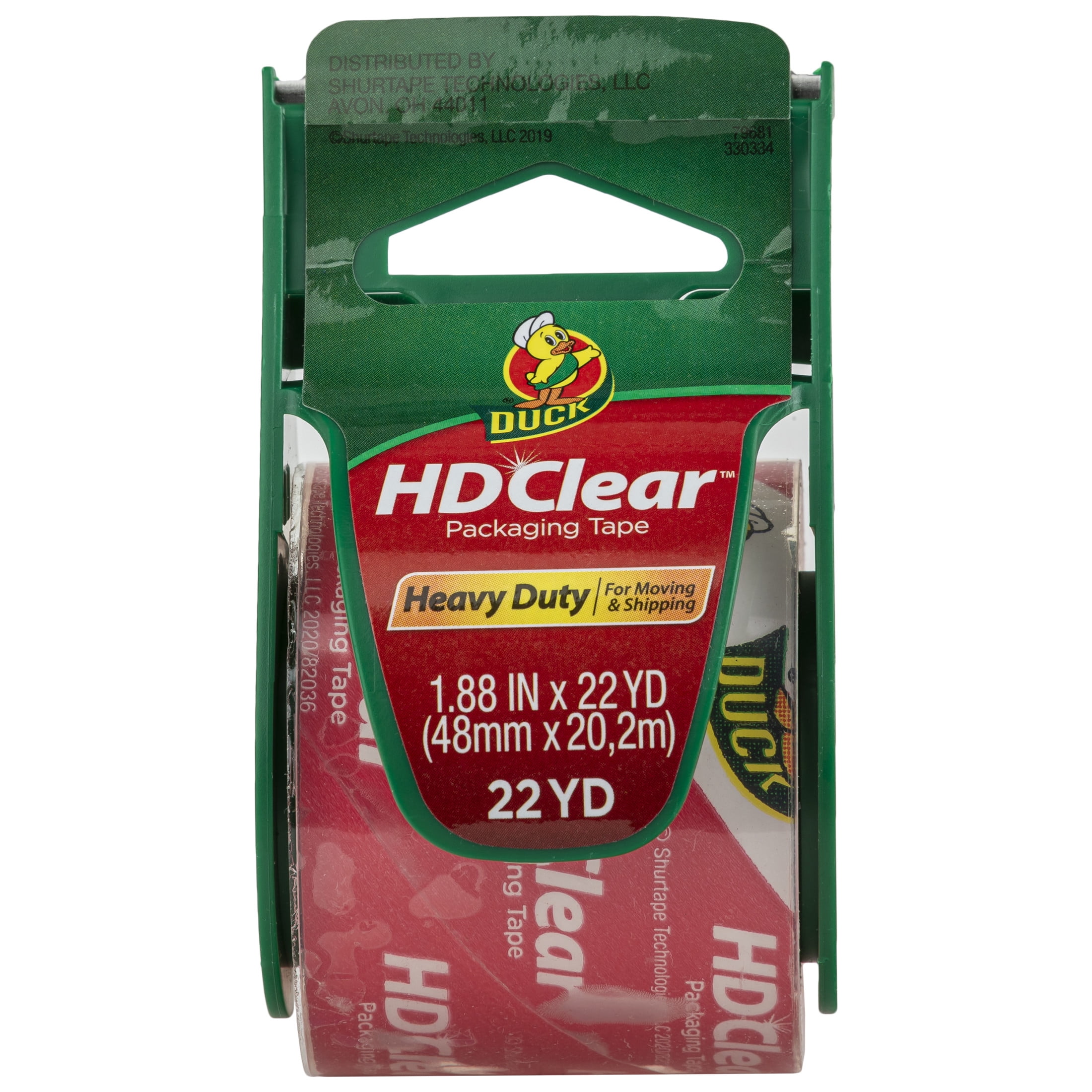 (2 pack) Duck HD Clear Heavy Duty Packing Tape with Dispenser, 1.88 in x 22.2 yd, Clear, 1 Roll
