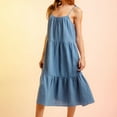 thumbnail image 2 of BVnarty Women's Trendy Flowy Mini Sundress Clearance Dresses for Women 2023 Work Summer Dress Beach Knee Length Dress Sleeveless Strappy Casual Plain Dress Solid Color Blue S, 2 of 8