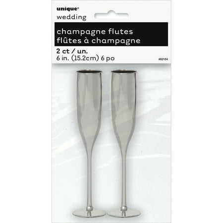 Unique Industries Silver Plastic Champagne Flute Favors, 2-Count