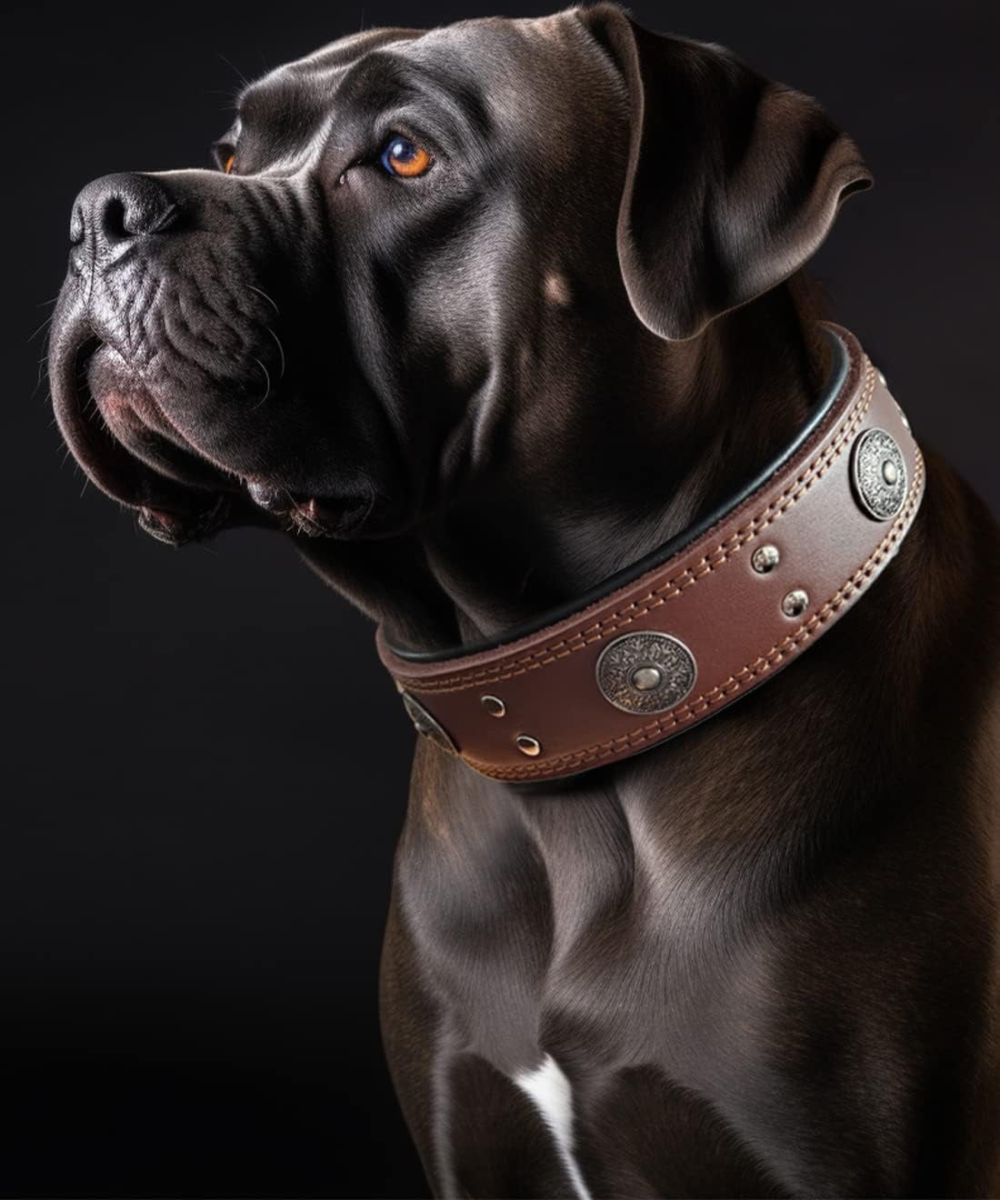 TJOUL Leather Dog Collar, 2 inches Wide Heavy Duty Genuine Leather Collars, Handmade, Soft, and Luxury, Eye-catching Best Choice for Large and Medium Breed Dogs 22.5-26.5 inches
