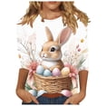 thumbnail image 2 of Easter Shirt for Women Rabbit In Cracked Egg Graphic Tunic 3/4 Sleeve Crewneck Relaxed Fit Festival Apparel Spring Holiday Party Top, 2 of 5