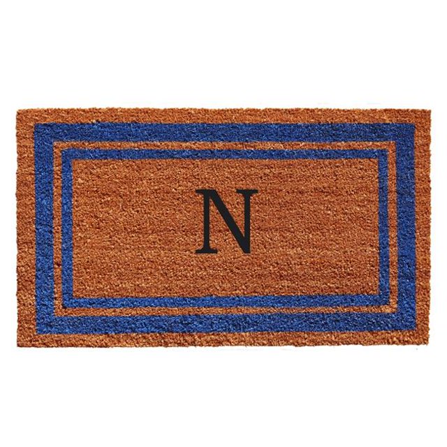 Calloway Mills 152971830N 18 x 30 in. Blue Border Monogram Rectangular Doormat, Natural - Letter N