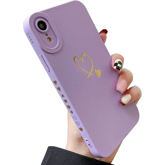 Compatible with iPhone XR Case, Cute Bling Side Back Plated Love Heart with Full Lens Cameras Cover Protection Soft Shockproof Anti-Fingerprint Phone Case for iPhone XR 6.1" 2018 - Purple