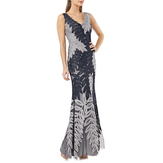 JS Collections Womens Leaves Gown Dress, Grey, 4