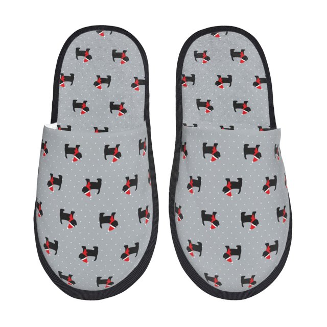 Balery Polka Dot Christmas Dog Pantuflas de Casa de Felpa Silenciosas con Diseño Estampado, Zapatillas Cómodas Antideslizantes de Algodón para Interior-Large
