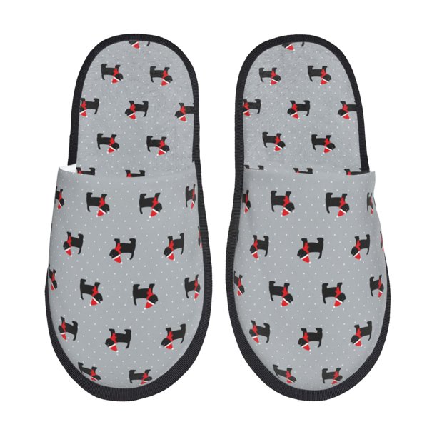 Balery Polka Dot Christmas Dog Pantuflas de Casa de Felpa Silenciosas con Diseño Estampado, Zapatillas Cómodas Antideslizantes de Algodón para Interior-Large