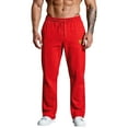 thumbnail image 4 of Mens Joggers with Pockets - Teen Boys Baggy Sweatpants, Drawstring Waist, Y2k Wide Leg Pants for Yoga & Gym Red M, 4 of 5