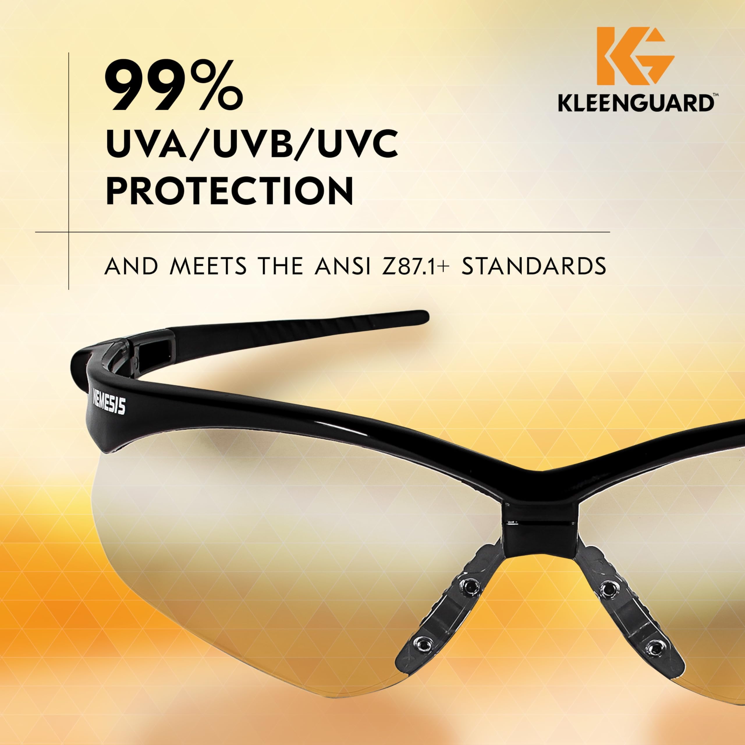 KleenGuard V30 Nemesis Safety Glasses 25685, with KleenVision Anti-Fog Coating, Indoor/Outdoor Lenses, Black Frame, Unisex for Men and Women Qty 12
