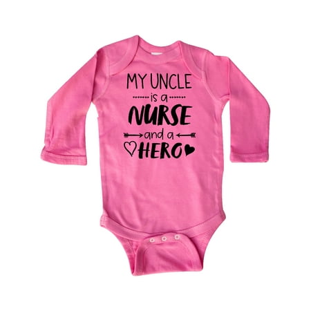 

Inktastic My Uncle is a Nurse and a Hero Gift Baby Boy or Baby Girl Long Sleeve Bodysuit