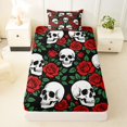 thumbnail image 3 of Castle Fairy Halloween Floral Skull Twin Sheets 3pcs,Gothic Flower Red Rose Bedding,Ivory Red Black,1 Fitted Sheet,1 Flat Sheet and 1 Pillowcase, 3 of 6