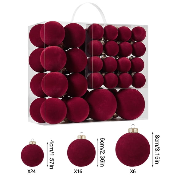 YIKA 46 Pcs Velvet Christmas Balls Flocked Christmas Tree Ornaments Plastic Balls Xmas Decorative Hanging Ornaments Christmas Tree Decoration