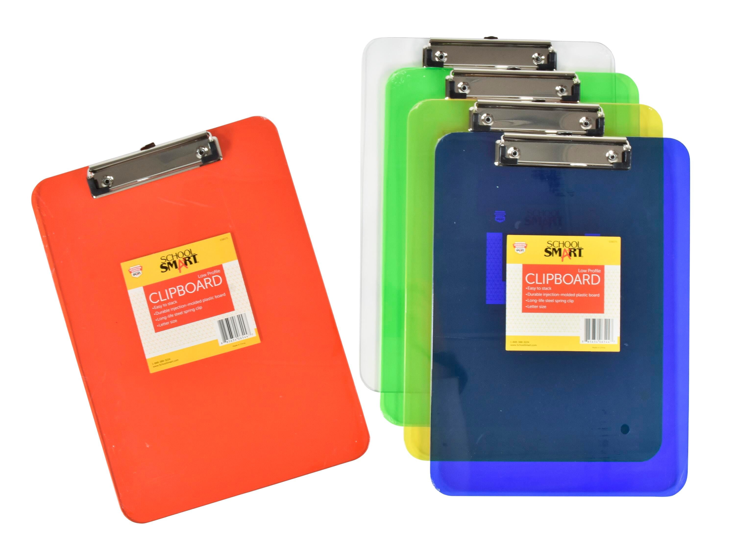 School Smart Low-Profile Acrylic Clipboard, Plastic, Colors May Vary