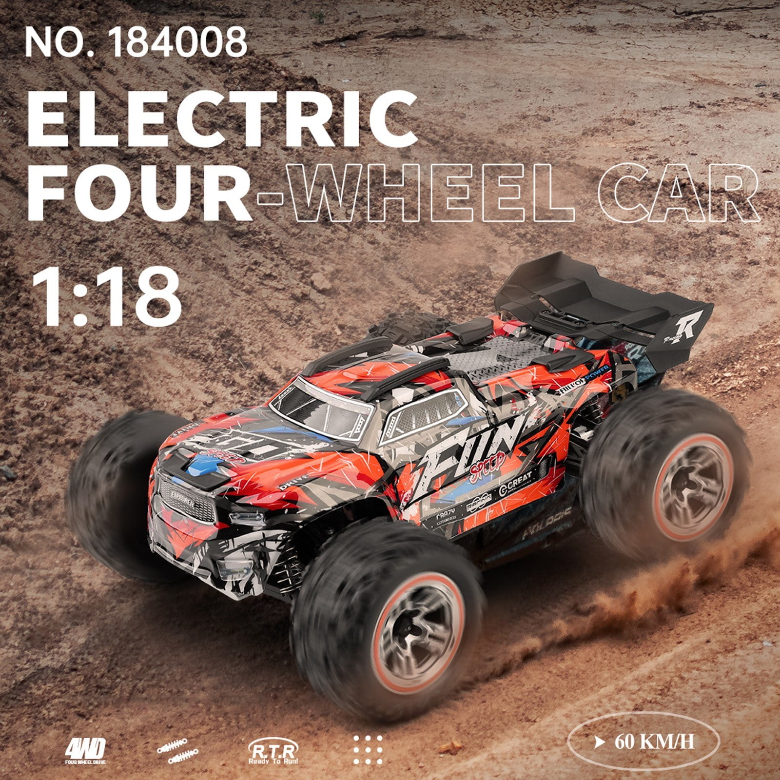 Wltoys 184008 2.4GHz 1/18 Remote Control Off Road Car 60KM/H Brushless Motor