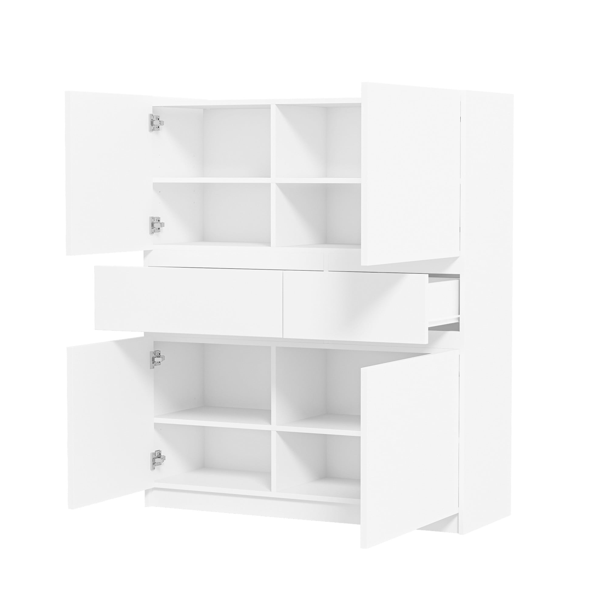 Leumius Wooden Storage Cabinet,Kitchen Pantry Cabinet,Pantry Cabinet with 4 Doors and 2 Drawers for Kitchen,Dining Room,Living Room,White