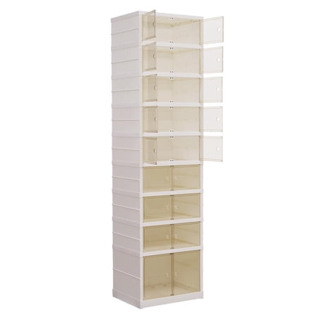Mulaxen Transparent Shoe Boxes Stackable Transparent Shoe Organizer White Shoe Rack with Wheels for Entryway Space-Saving Shoe Cabinet for Storage Rooms typical