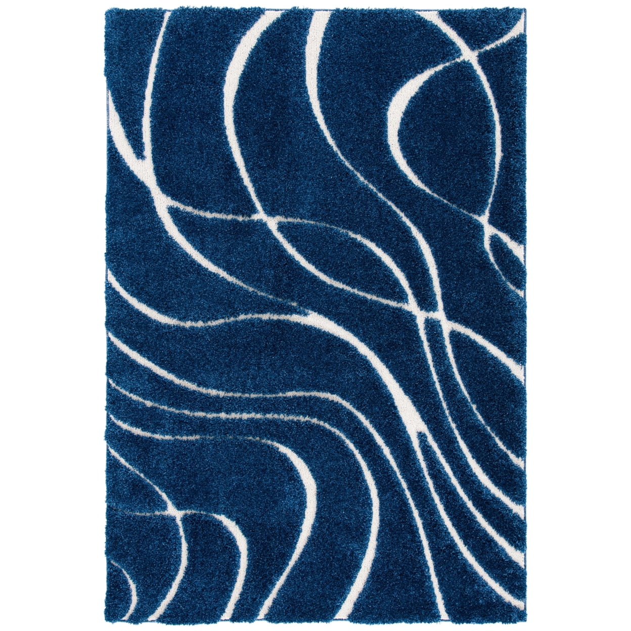 SAFAVIEH Florida Tamzen Abstract Shag Area Rug, Navy/Ivory, 6'7" x 6'7" Square