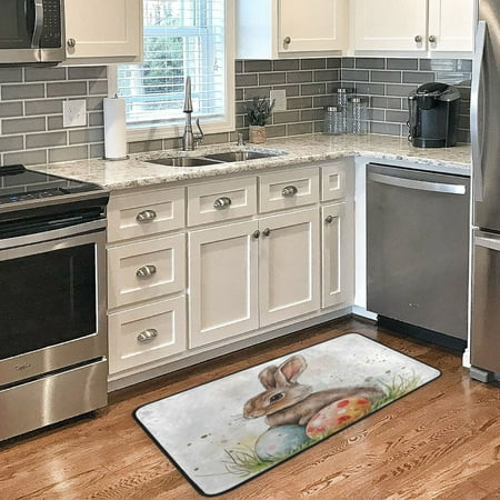 

Long Floor Mat 39x20Inch Kitchen Mat Bathroom Mat Living Room Mat Bedroom Mat Absorbent Delicate Fabric No Ball Do Not Fade Easter Gray Rabbit