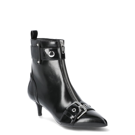 Scoop Women’s Faux Leather Buckle Kitten Heel Ankle Boots
