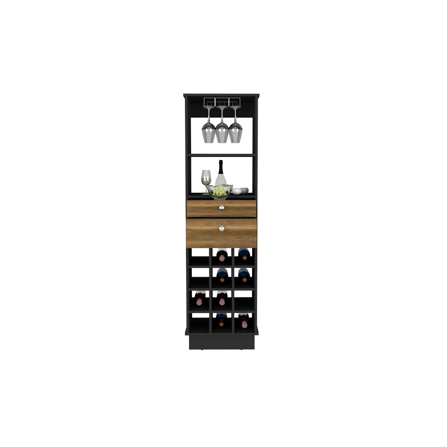 We Have Furniture Bar Cabinet Bureck, Two Drawers, Black Wengue / Walnut Finish
