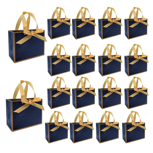 Bolsas de Regalo TKSBAG Paquete de 50 Azul y Dorado 16x8x13 cm con Cinta
