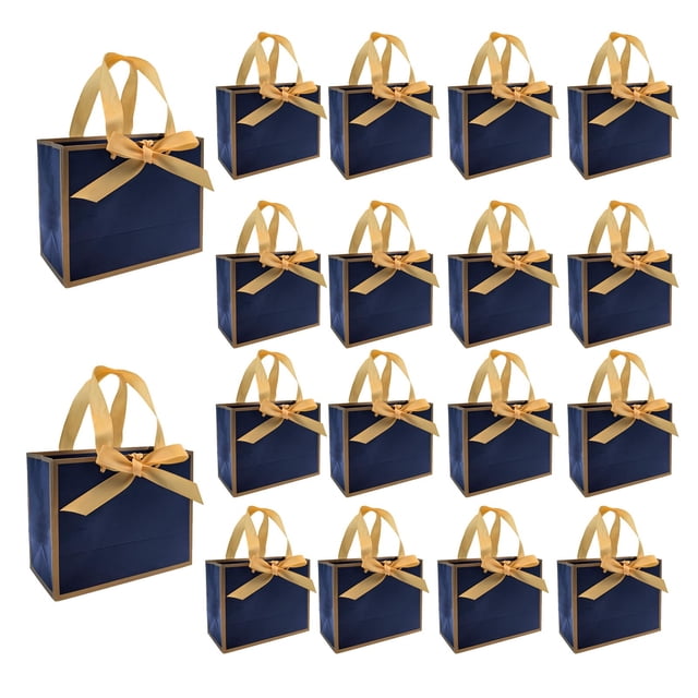 Bolsas de Regalo TKSBAG Paquete de 50 Azul y Dorado 16x8x13 cm con Cinta