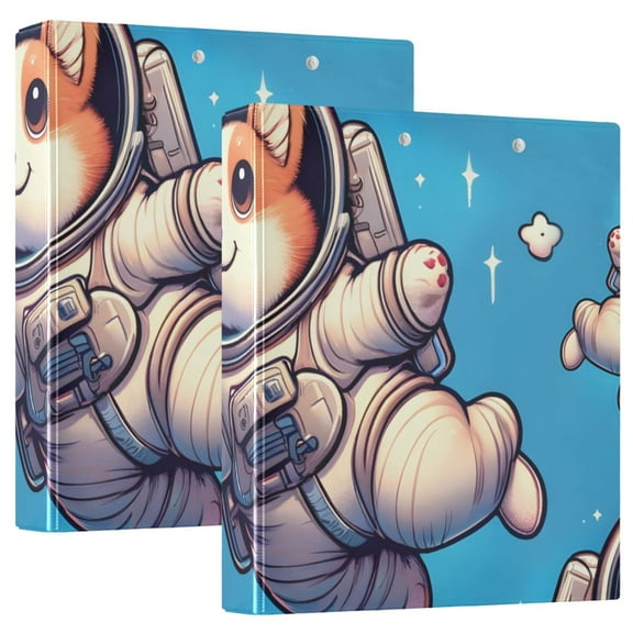 Dogs Astronauts 3 Ring Binders 1.5 inch Hardcover File Folders with Interior Pockets A4 Size Organizer for School Office Hospital Set of 2