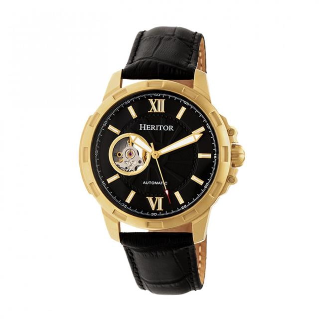 Heritor HERHR5604 Automatic Bonavento Semi Skeleton Leather Band Mens Watch Gold Black Walmart