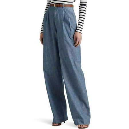 Ralph Lauren Pleated Chambray Wide-Leg Pants