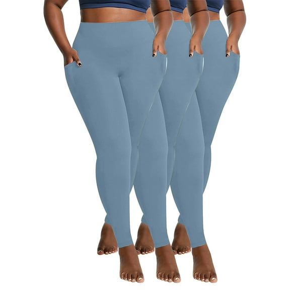 GA WEIHUA Saving,3 Pack Fleece Lined Leggings with Pockets for Women,High Waisted Winter Thermal Warm Yoga Pants,Workout Tummy Control Tights(Blue,XXXL)