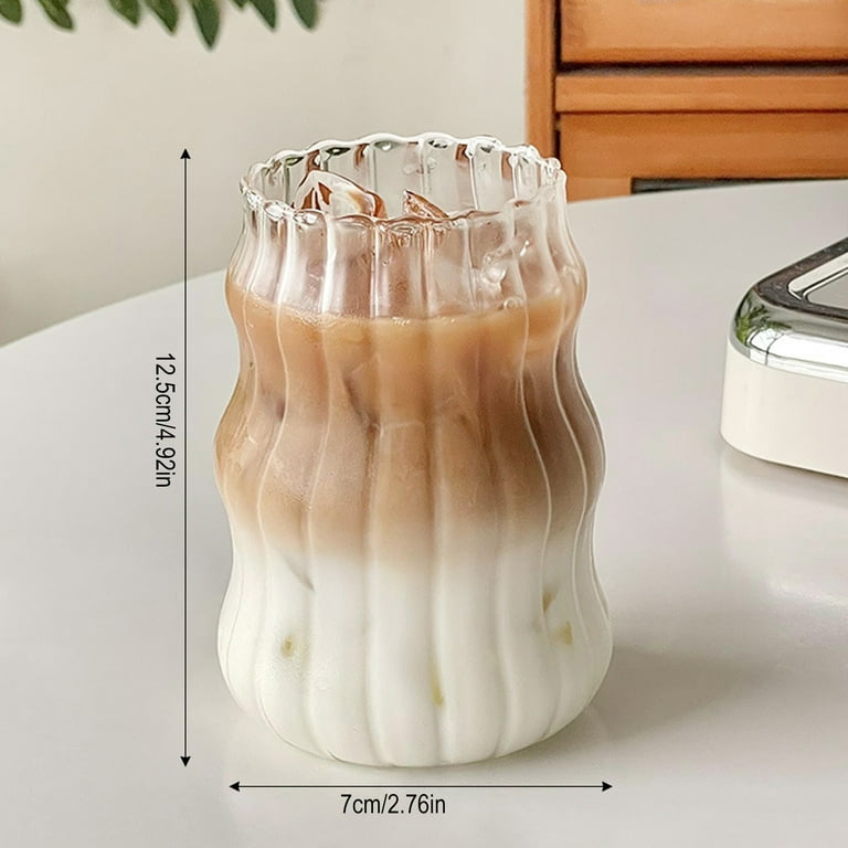 Hoolerry 4 Pcs Clear Glass Cups 18 oz Ribbed Iced Coffee Cup  Fluted Glass Tumbler with Straw and Lid Ridged Vintage Glassware for Home  Office Bar Drinking Water Tea Milk