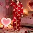 thumbnail image 2 of Pajamas Set for Women 2 Pieces Sets Soft Bow Print Button Lapel Shirts Pants Sleepwear Outfit, 2 of 5