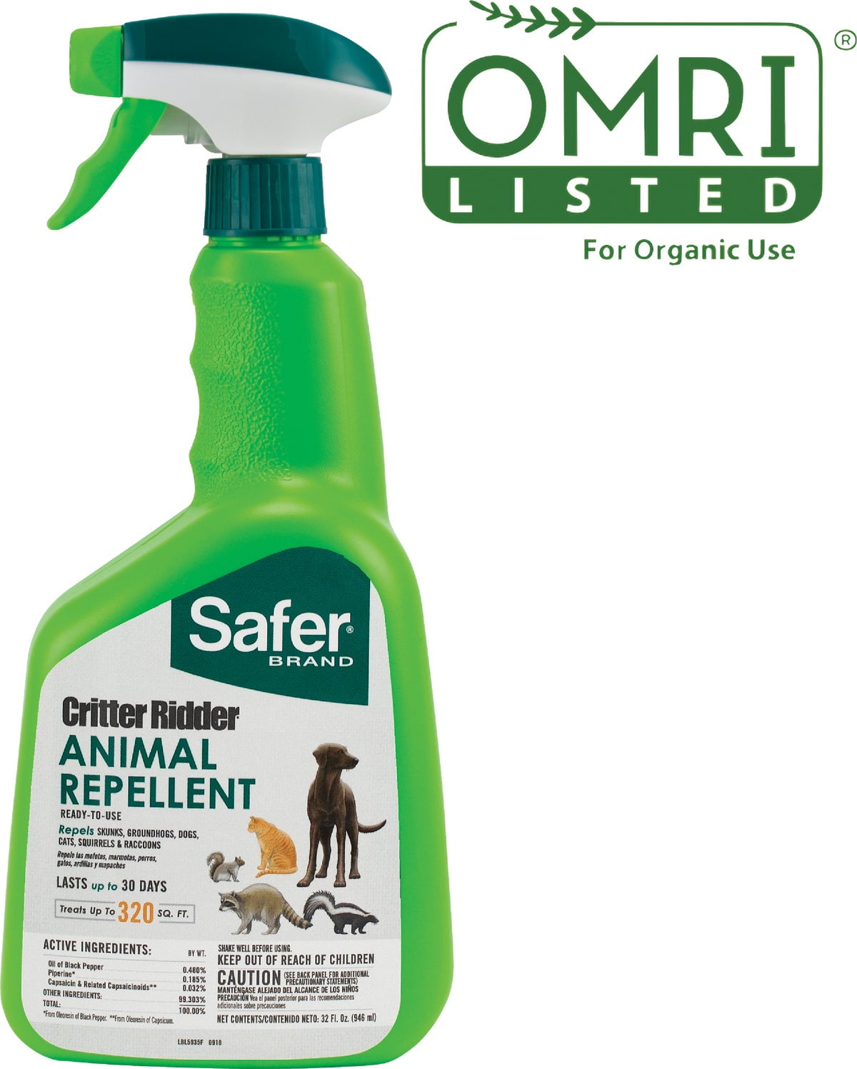 Woodstream Safer Critter Ridder Animal Repellent 32 Oz., Trigger Spray