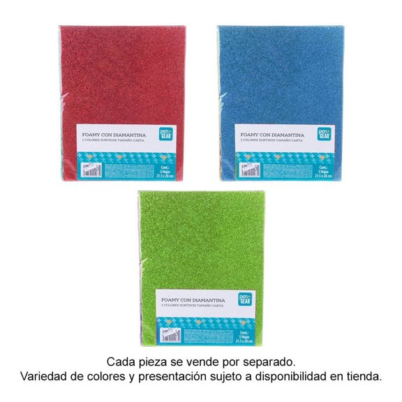Foamy Pen+Gear Tamaño Carta con Diamantina Varios Modelos 5 Piezas