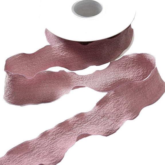 10 Yards 1 Inch Rosy Ruffle Edge Ribbon Trim Polyester Double Chiffon Ruffled Edge Silk Trimming Grosgrain Ribbons with Spool for Gift Wrapping Wedding Invitations Bouquets Christmas Decor