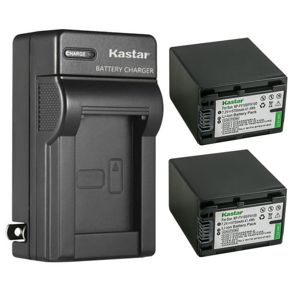 Kastar 2-Pack NP-FV100 Battery and AC Wall Charger Replacement for Sony DEV-50V, FDR-AX100, FDR-AX100E, FDR-AX700, FDR-AX33, FDR-AX43, FDR-AX53, FDR-AXP55, HDR-CX110, HDR-CX115, HDR-CX116 Camcorder
