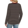 thumbnail image 4 of Nokdvo Womens Sweatshirt Fall Winter Striped Crew Neck Pullover Long Sleeve Casual Loose Fit Tops,Brown 2XL, 4 of 5