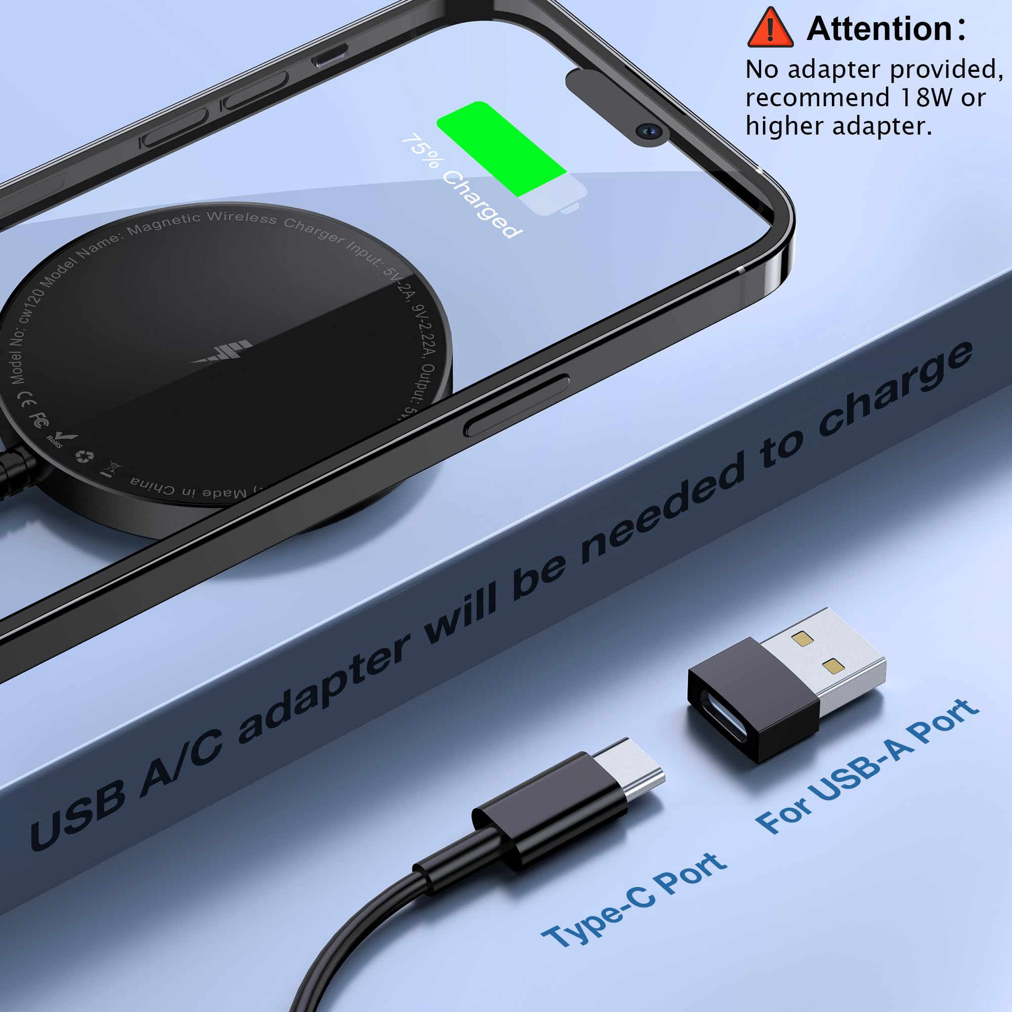 LujingZ Magnetic Wireless Charger - Compatible with iPhone 17/16/15/14/13/12 Series & Airpods 4/3/2 Pro - 15W Max Fast Charging, Strong Magnet, Dual USB - C/A Ports - Ideal for Home, Office, Travel