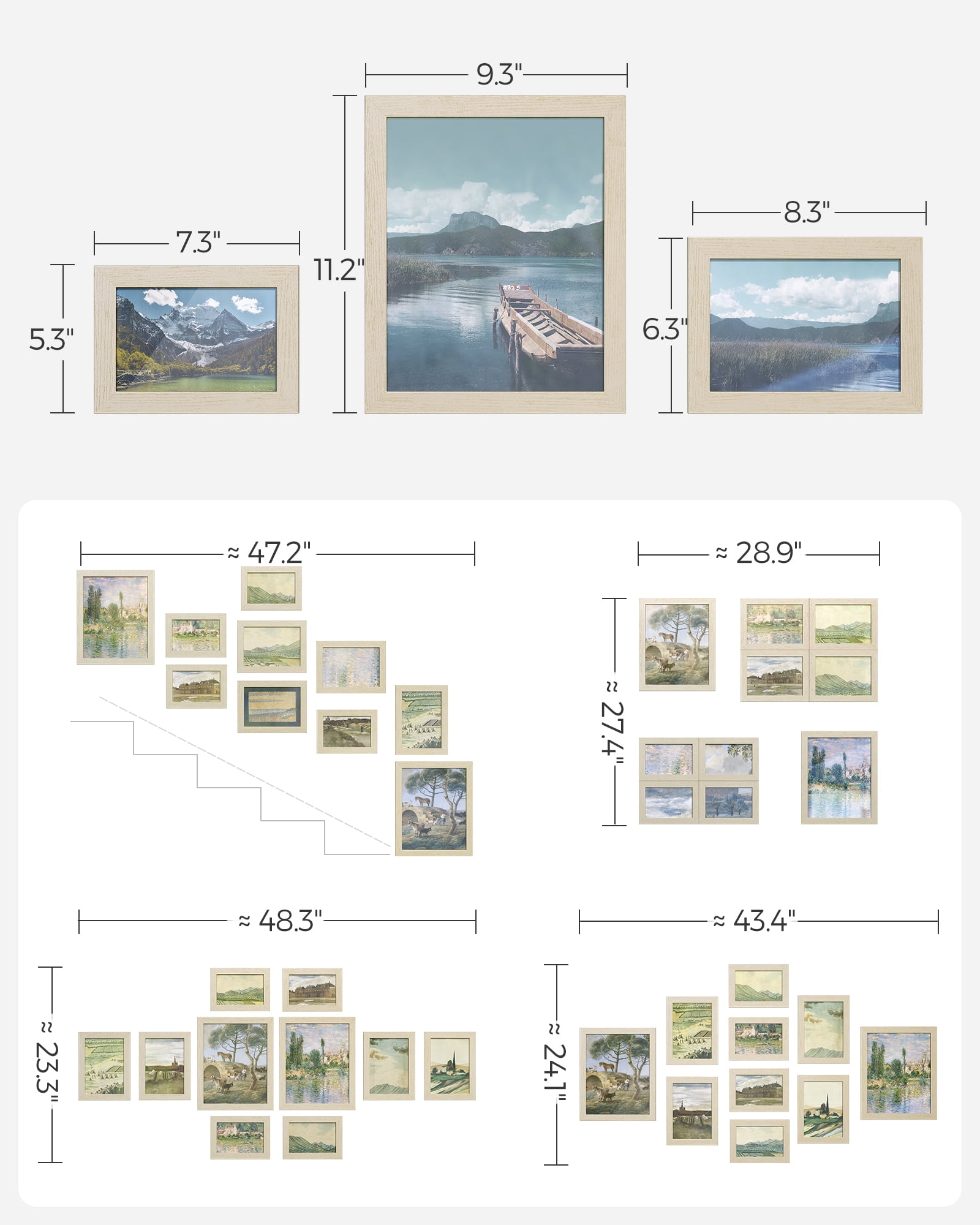 Picture Frames, Collage Picture Frames Set of 10, Two 8x10, Four 5x7, Four 4x6, Photo Frame for Wall Gallery Decor,Natural
