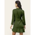 thumbnail image 3 of DressBerry Women's Solid Cotton Mini Shirt Dress Long Sleeves High Rise Buttoned Front V Neck Frilled Bottom Western Style Short Dress, 3 of 8