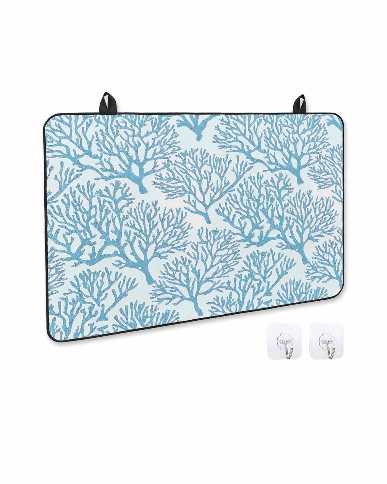 nqOlkjepod Large Induction Cooktop Protector Mat 36"x21", Blue Coastal Coral Stove Top Covers for Electric Stove, Farmhouse Nautical Marine Plants Stove Burner Cover Mats, Glass Top Stove Cover