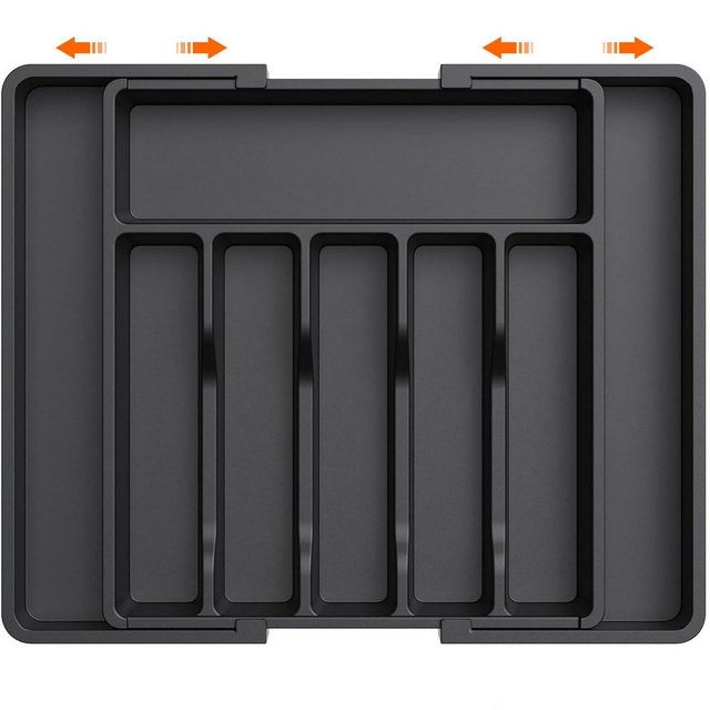 Organizador de cajones para cubiertos, bandeja expandible para cubiertos de cocina, soporte para cubiertos y utensilios sin BPA, soporte de plástico ajustable para cuchara, tenedor y cuchillo, grande,