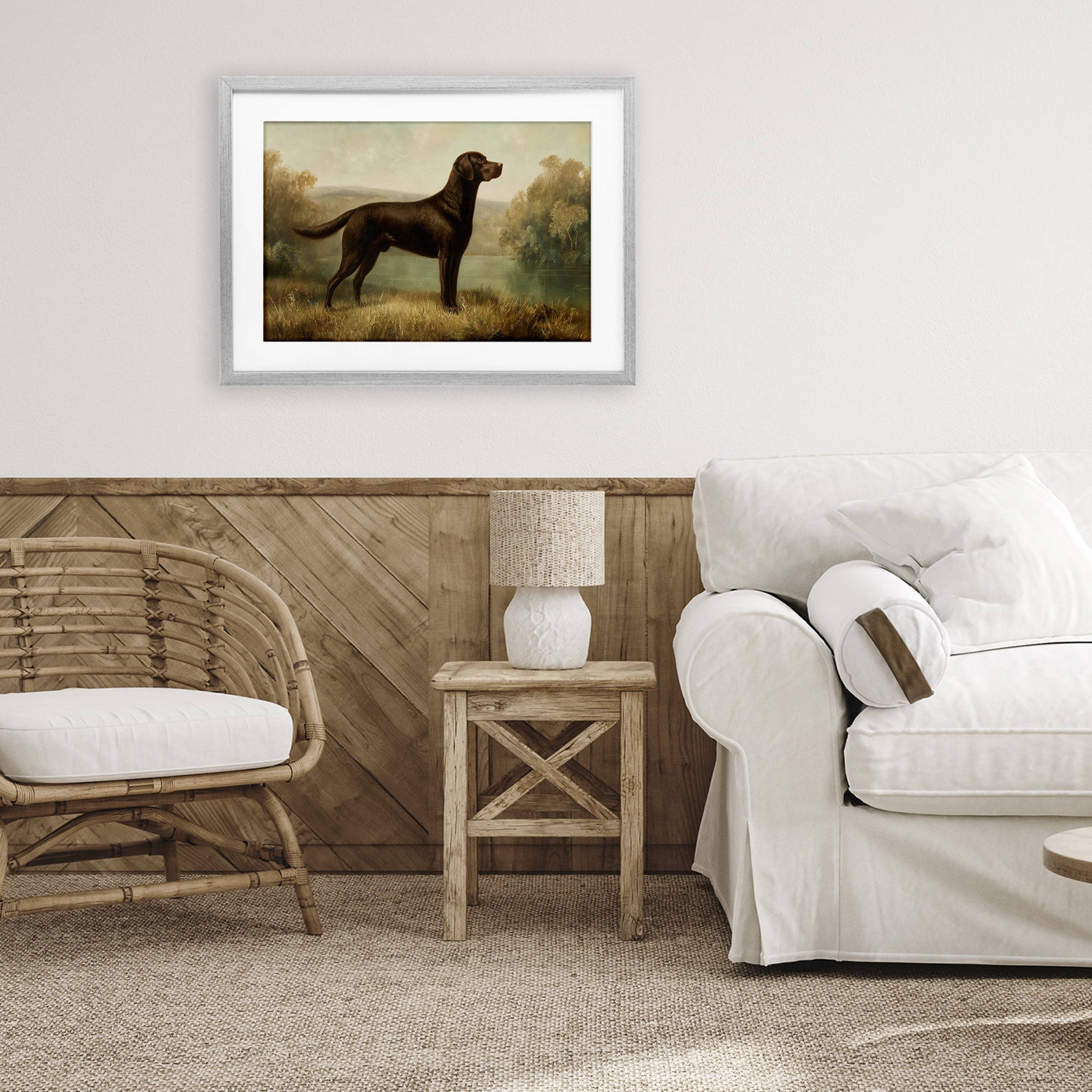 Stupell Industries Chocolate Brown Labrador Gray Framed Print Under Glass, design by Petal Prints Design