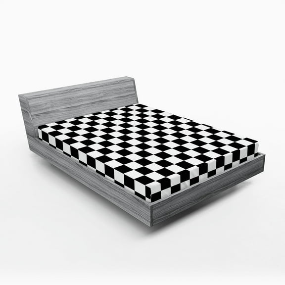 Ambesonne Checkers Game Fitted Sheet 2 Pcs Set, Classic Game Board, California King, Black White