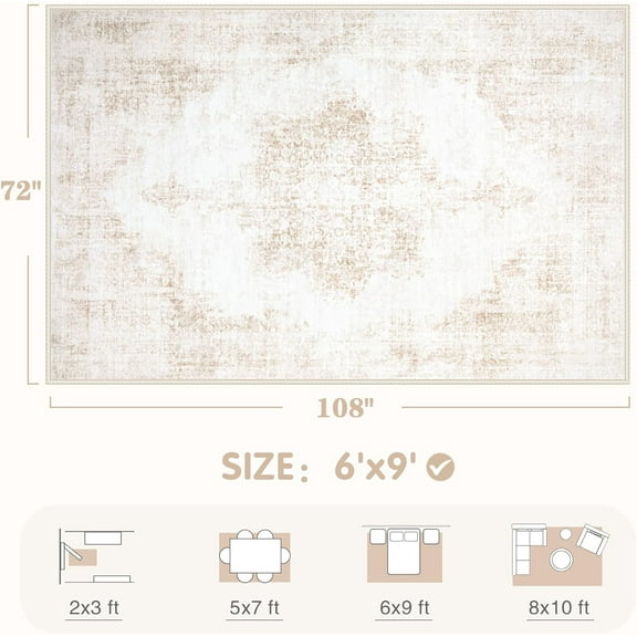 Vintage 6' x 9' Area Rug - Beige