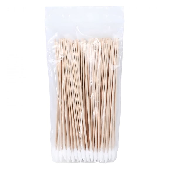 QARUN 15cm Single Ended Long Wooden Stick Cotton Swabs 100Pcs High Water Non Fuzzing Cleaning Cotton For Makeup and Pet Care